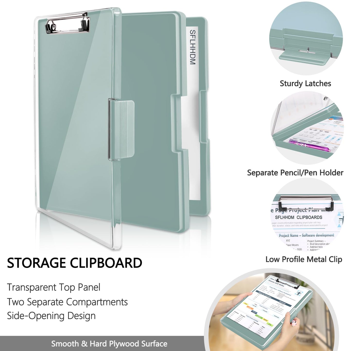 SFLHHDM Clipboard with Storage,Heavy Duty Clip Boards 8.5x11 with 2 Storage Case,Clear Visible Panel Storage Clipboards,Side Opening Nursing Clipboard Folder for Office Supplies-Dark Green