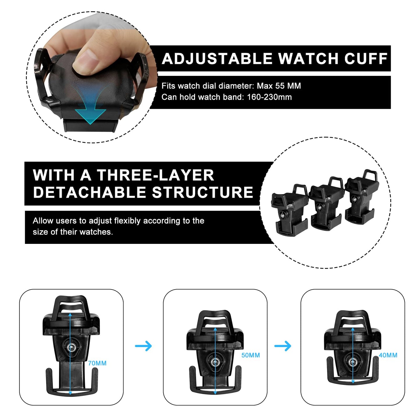 DUKWIN Watch Winder for 3 Automatic Watches,Fingerprint Lock Watch Winders with LCD Touchscreen, Blue LED Light, Remote Control,Adjustable Pillow and Quiet Motor for Universal Watches, 5TPD