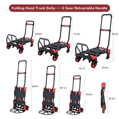 2 in 1 Folding Hand Truck Dolly with Basket,330LBS Capacity Hand Cart Foldable,Hand Truck Foldable with Retractable Handle,Folding Dolly Cart with Wheels for Moving