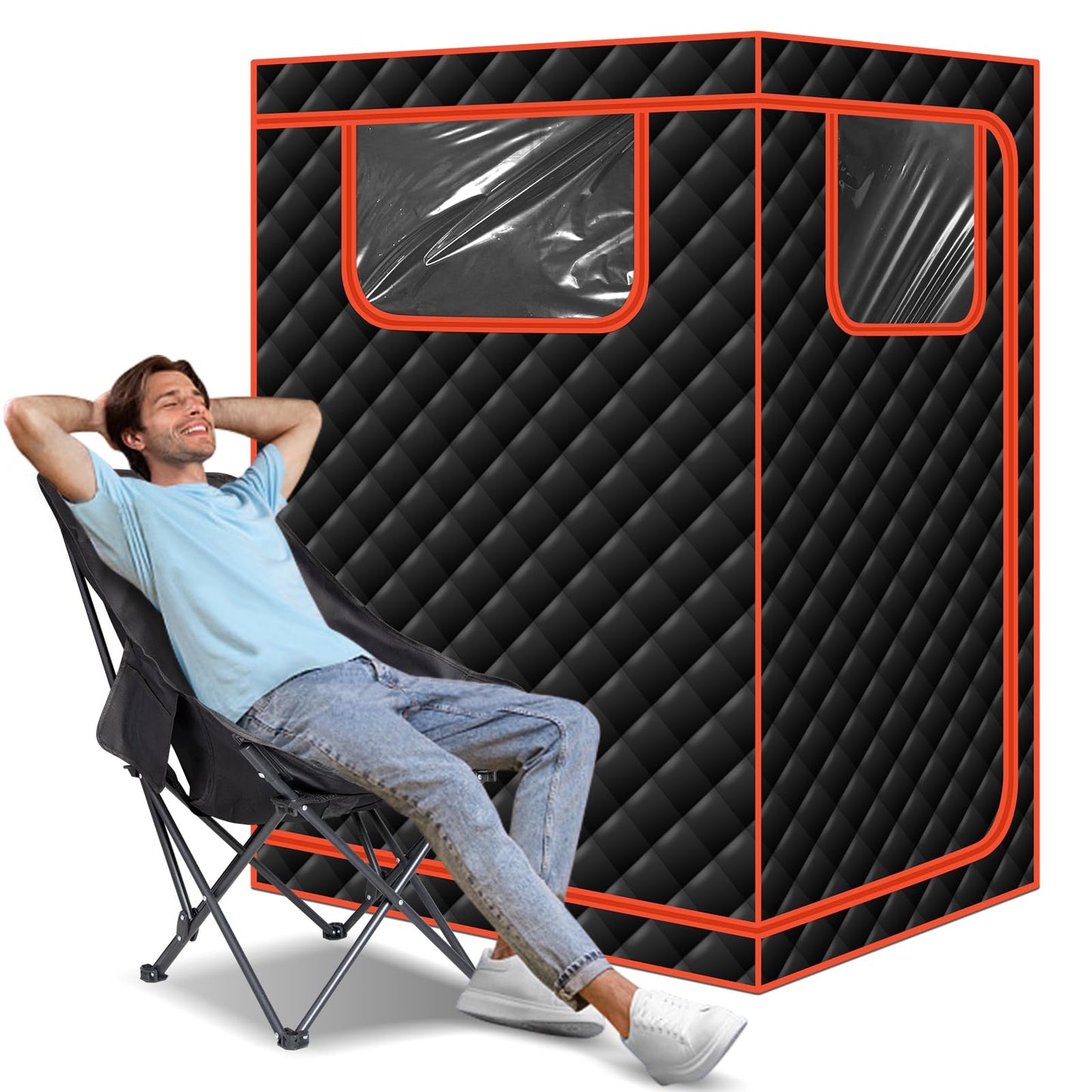 Smartmak Portable Infrared Sauna, 1-2 Person Oversize Infrared Sauna Box, Personal Indoor Home Dry Sauna Tent, with Adjustable Folding Chair, Remote Control, LED Light