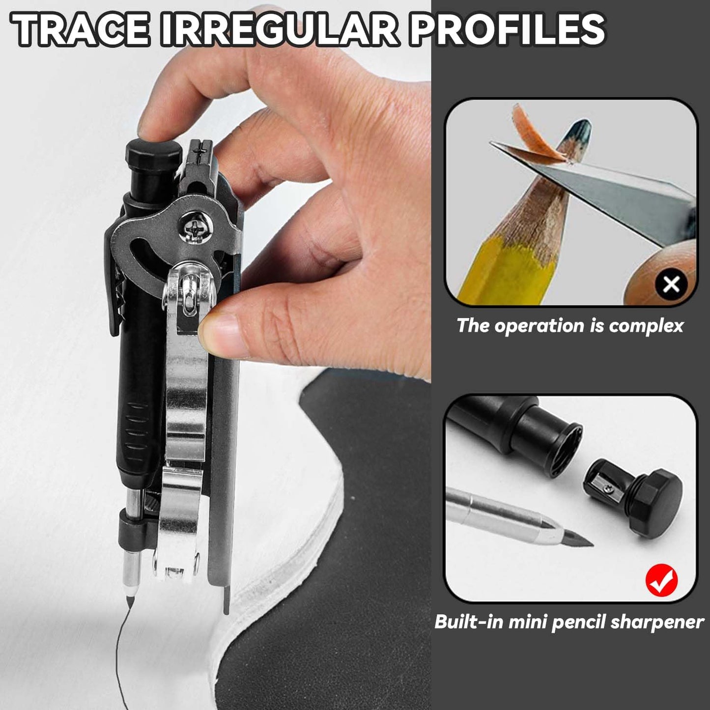 YAKAMOZ Multi-function Scribing Tool with Deep Hole Construction Pencil, Aluminum Alloy Carpenter Woodworking Compass Scriber Precise Contour Scribe Marking Tools