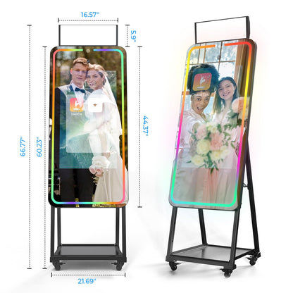 MWE Magic Mirror Photo Booth Machine Touch Screen with Printer,12MP 4K HD Camera,RGB Surround Light Music Sync,Professional Photography Light,Dual System,Software APP Remote Control (47in+Printer)