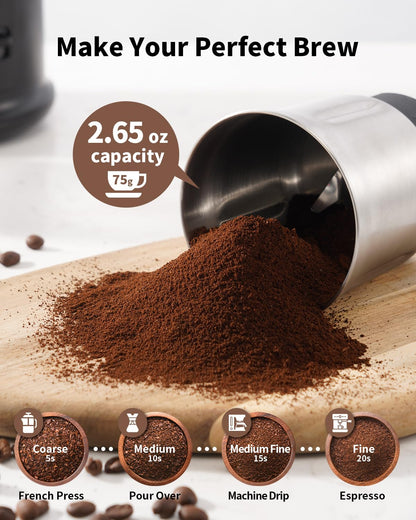 SHARDOR One Touch Coffee Grinder Electric, Spice, Herb, For Coffee Bean Spices and Seeds with 1 Removable Stainless Steel Bowl, Dry Grinder, Black