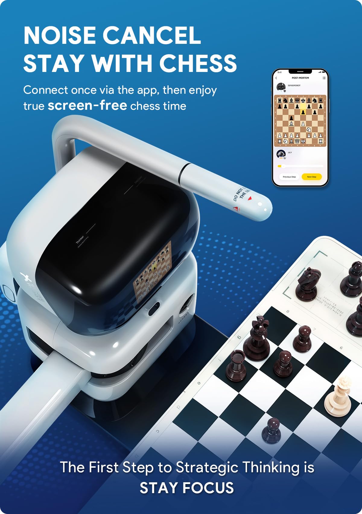 SenseRobot AI Chess Robot with Robotic Arm, Electronic Chess Board for Kids & Adults, 25 AI Levels, 1200+ Exercises, Voice Coaching, Lichess Integration, Wi-Fi OTA Updates