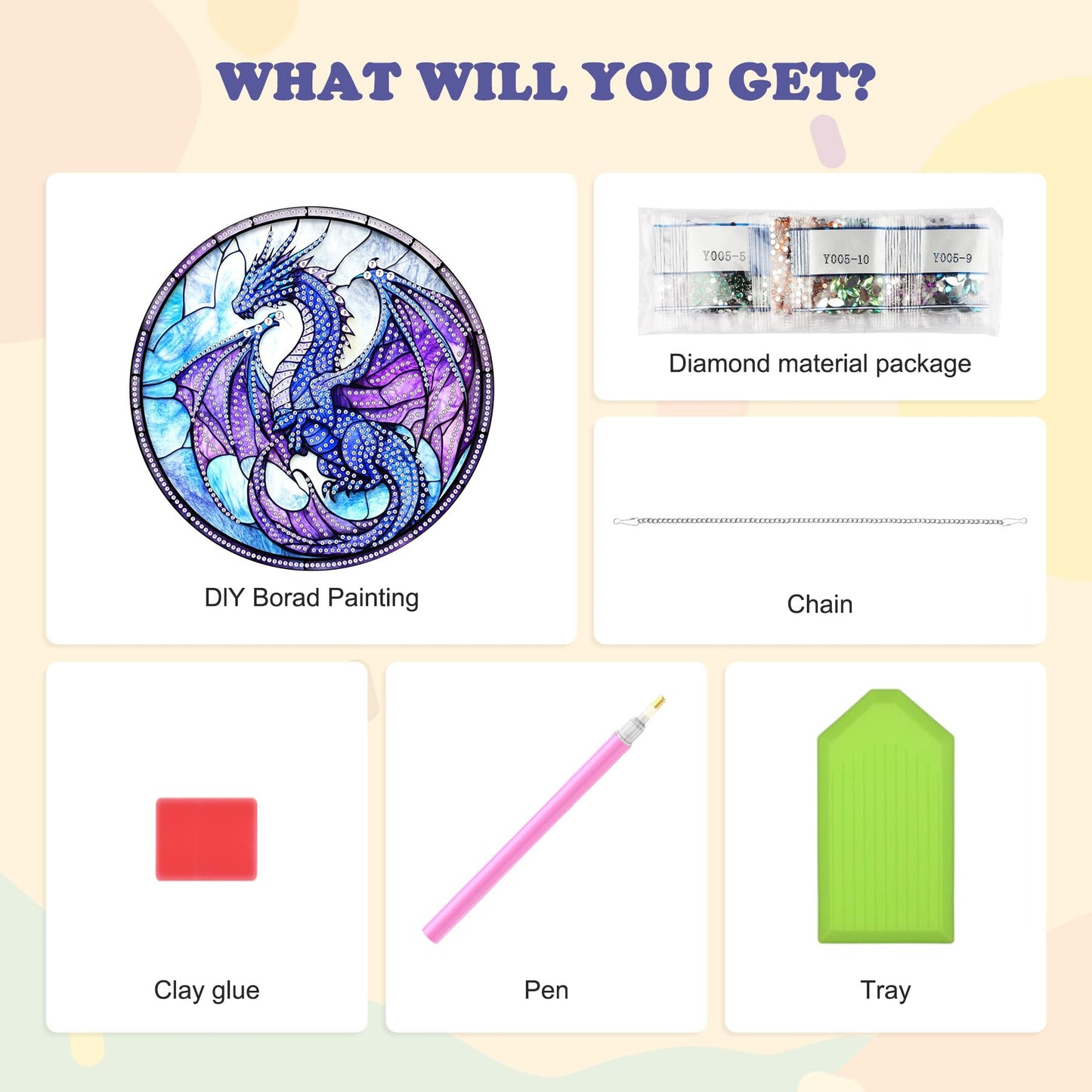HEIBAGO Dragon Hanging Diamond Art Kits for Adults, Special Shaped Crystal Diamond Painting Ornament Kit, Stained Glass DIY Double-Sided Pattern Gem Art Kit for Home Wall Decor 8.3x8.3inch