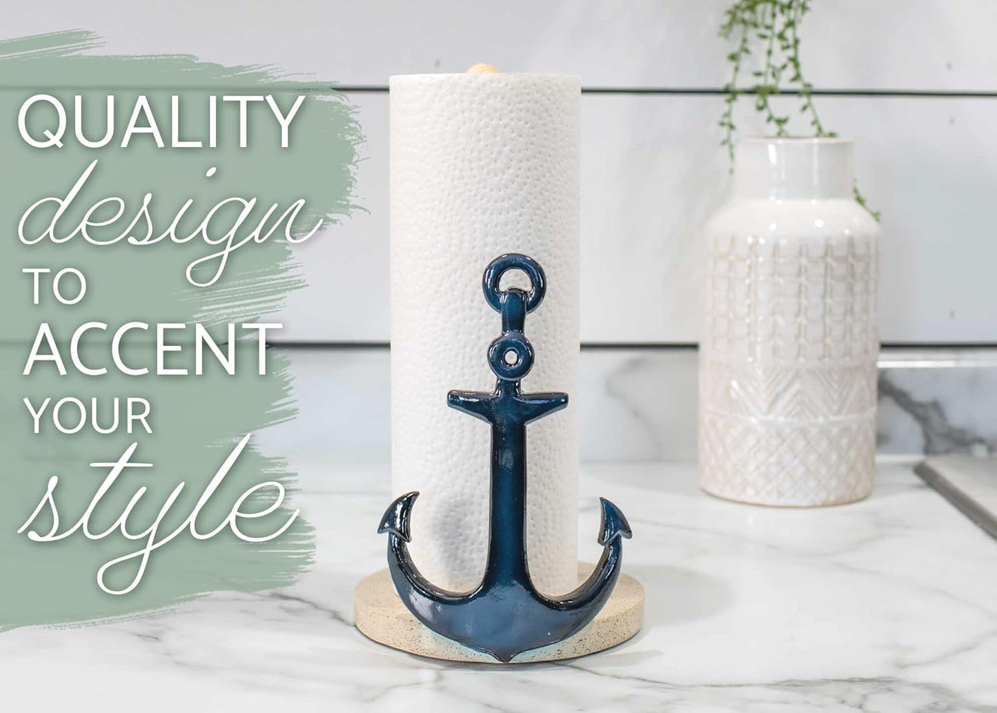 12 inch Elanze Designs Nautical Anchor Resin and Wood Paper Towel Holder