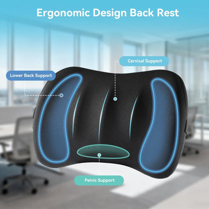 Lumbar Support Pillow for Car Seat and Office Chair, Memory Foam Back Cushion with Breathable Cover and Adjustable Straps for Driving, Ergonomic Orthopedic Back Rest Lower Back Support, Black