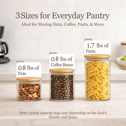 ComSaf Glass Storage Containers with Lids (0.6qt/1qt/1.5qt) Set of 6,Glass Pantry Storage Containers with Airtight Lid & lables for Dry Food, Snacks, Nuts, Stackable for Kitchen, Pantry Organization