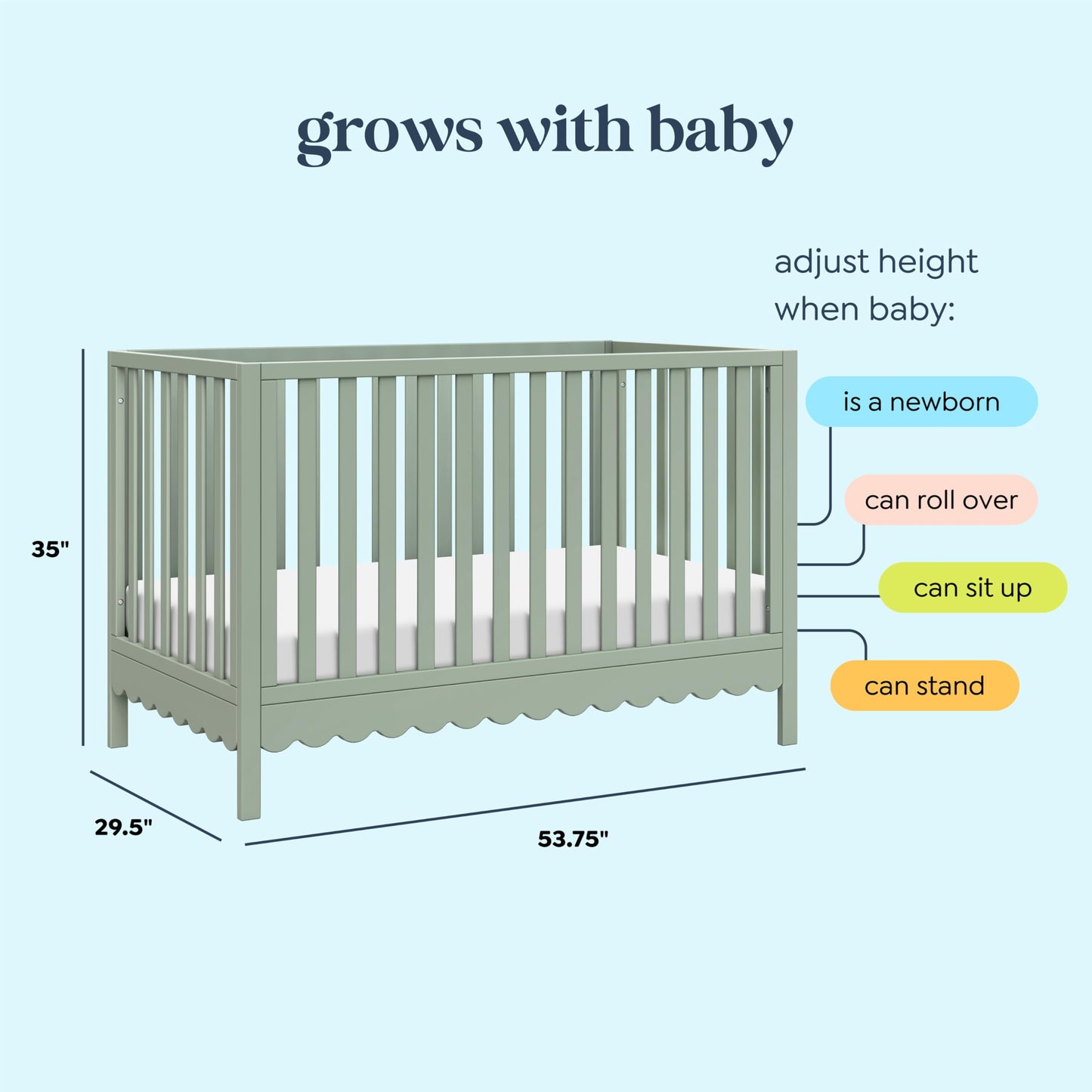 Davinci Sammy Scallop 4-in-1 Convertible Crib in Light Sage, GREENGUARD Gold Certified