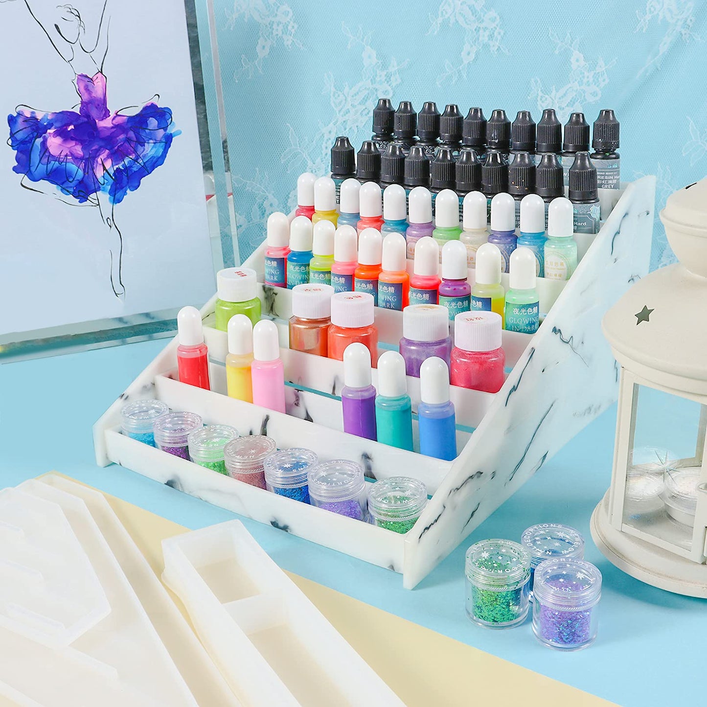 Display Organizer Rack Epoxy Resin Silicone Molds 7-Tier Set for Lipstick Makeup Nail Polish Pigment Jewelry