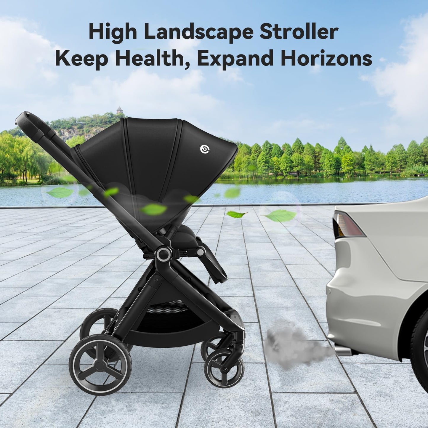 ELITTLE EMU Baby Stroller with Reversible Seat Full-Size Infant Stroller with Full Recline Cockpit Compact Foldable Toddler Carriage for Outdoor City - Black