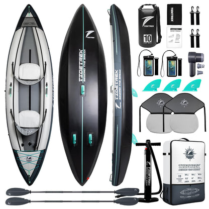 TIDETREK Inflatable Touring Kayak 1-Person & 2-Person with Waterproof Seat & Full Accessory Kit, Lightweight Recreational Kayak for Lake, River & Fishing (Storm Edge, 2-Person(Tandem))