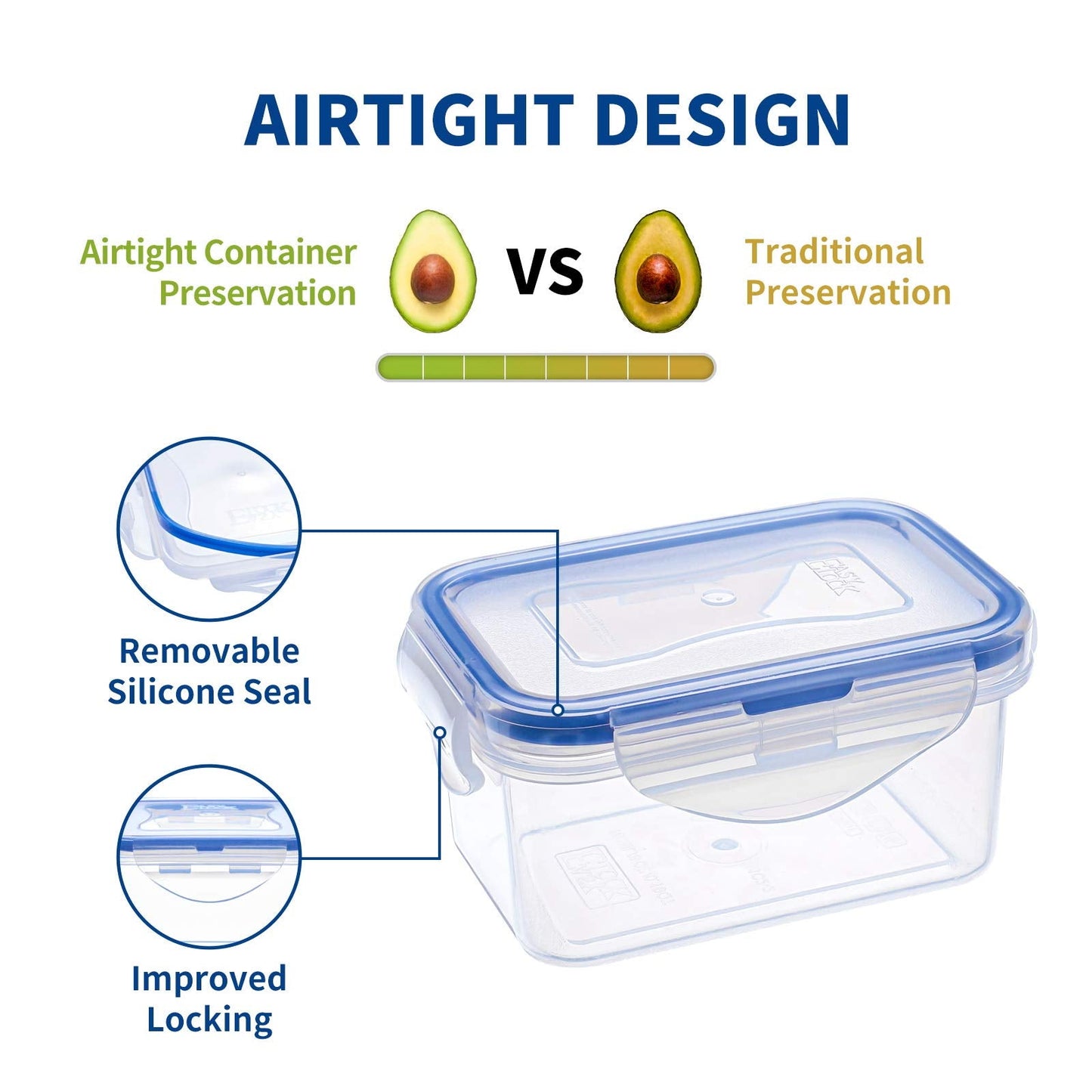 KIGI Small Food Storage Containers with Airtight Lids, 4-Sided Locking Lids, Reusable BPA-Free Plastic, Leakproof for Snack, Lunch, Meal Prep, Portion Control & Purees, 6 oz / 0.75 Cup, 8 Piece Set