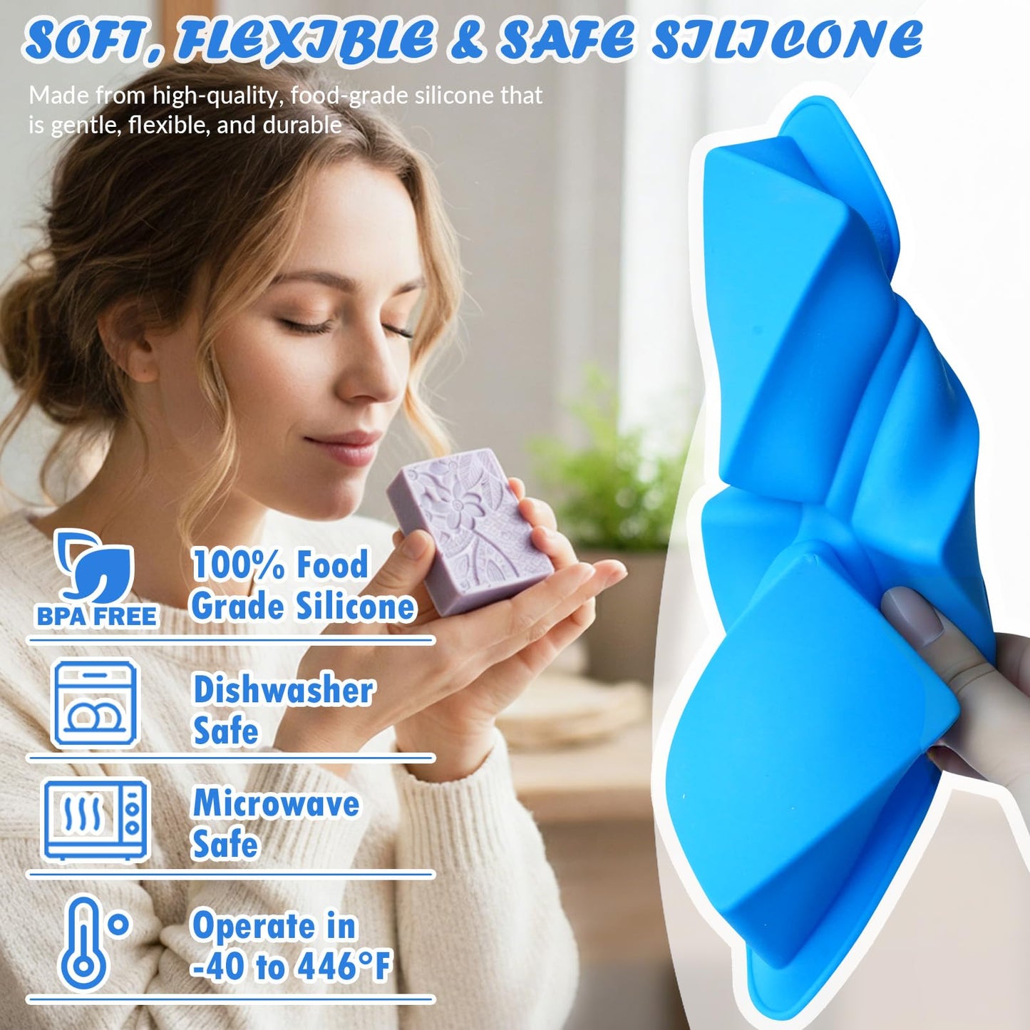 HKNMTT Silicone Square Rectangle Bar Molds Leaf Flower Pattern, 8 Cavities for Candy Soap Making Shower Steamer Homemade Bath Lotion Shampoo Bar DIY Set Non-stick Craft Food Grade 2 Pack