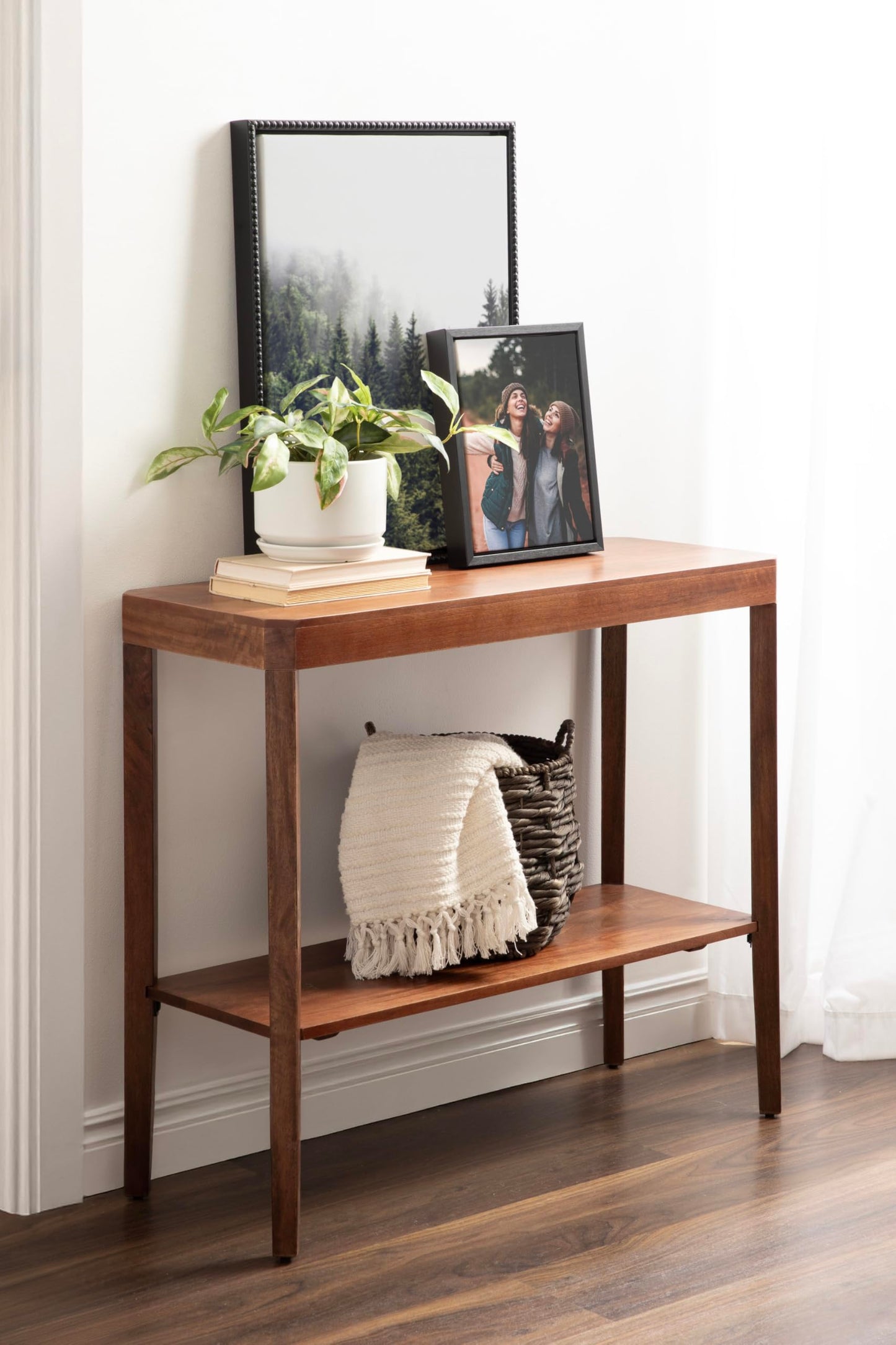 Kate and Laurel Talcott Modern Rectangle Wood Console Table; 36 x 14 x 33; Walnut Brown; Transitional Decorative Two-Tier Entryway Table for Use as a Behind Couch Table or a Bedroom Accent