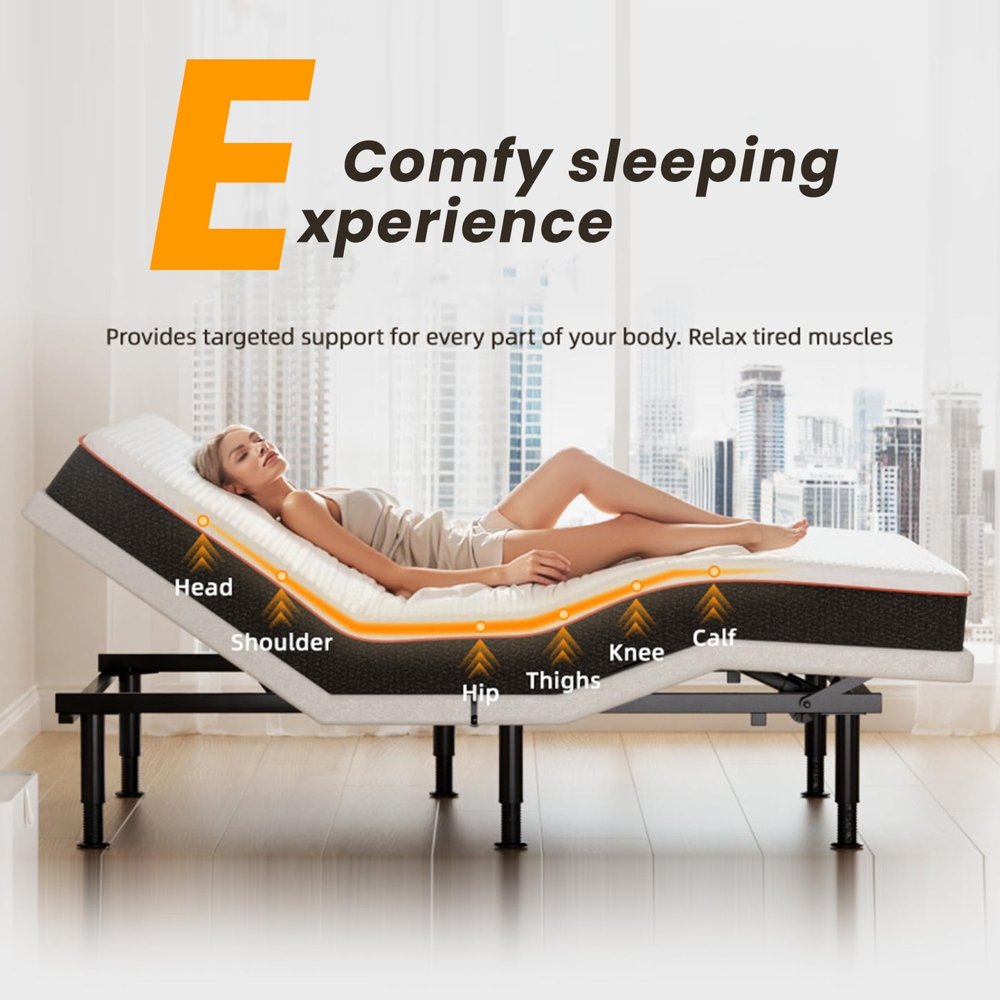 Yireehome Full Adjustable Bed Frame with Massage Adjustable Bed Base with Wireless Remote USB PortsX2 Underbed Light Zero Gravity Height Adjustable Legs