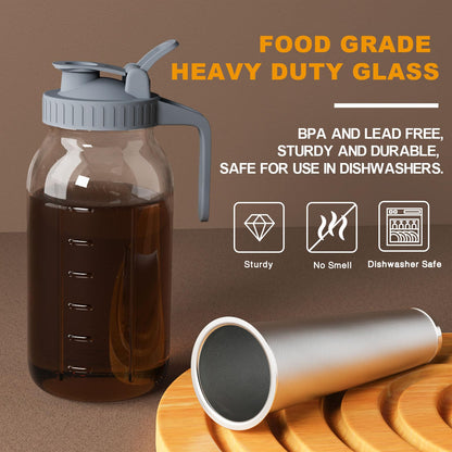 JunVpic Cold Brew Coffee Maker Jar - 64oz Wide Mouth,LeakProof,Heavy Duty Glass Mason Pitcher with Spout Lid,Handle & Stainless Steel Filter for Iced Coffee,Lemonade,Ice Tea & Fruit Drinks