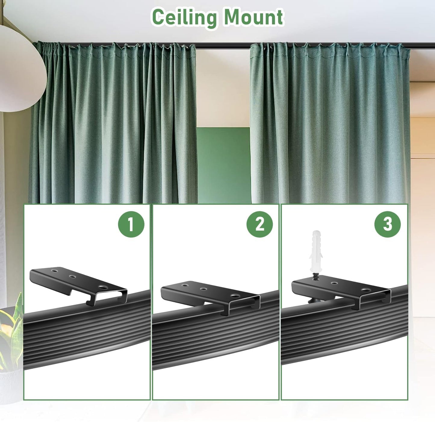TOKPLNU Ceiling Curtain Track Accessories, Flexible Bendable Black Curtain Rail 12Ft for Ceiling Wall Mount