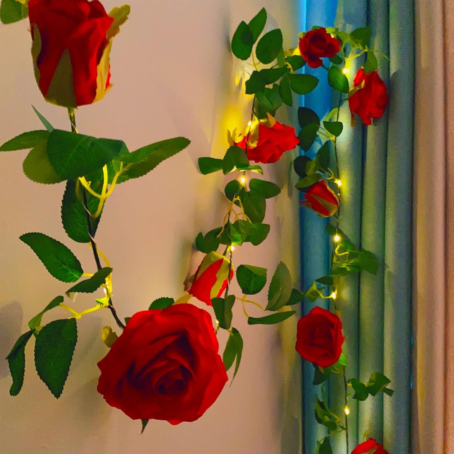 20 6.56ft Fielegen LED Rose Vine Lights with Timer, Artificial Flower Garland String Lights Hanging Rose Fake Plants