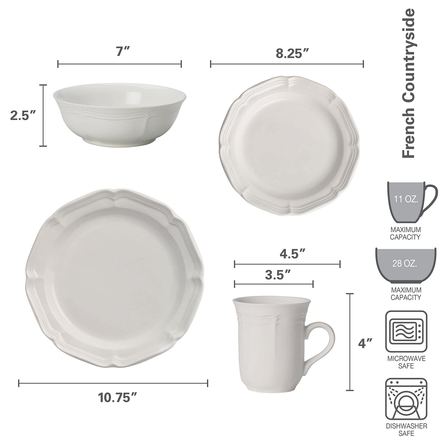 Mikasa French Countryside 16-Piece Dinnerware Set, Service for 4