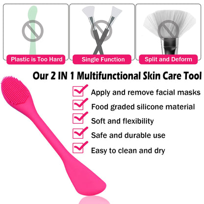 Facial Cleansing Brush, 2 in 1 Silicone Face Mask Brush & Face Scrubber, For Exfoliating, Massaging, Remove Blackheads, Makeup Skincare Removal, Applicator for Mud, Clay, Body Lotion, DIY Mask