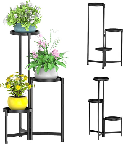 3 MOKANI Metal Plant Stand Indoor Outdoor for Multiple Plants, Tiered Folding Corner Shelf Tall Flower Pot Holder
