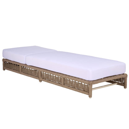 SAFAVIEH Outdoor Patio Furniture Collection – Callan Heather Tan Rope & White Cushion Lounger, Fully Assembled Outdoor Chaise, Modern Low-Profile Design (PAT7547A)