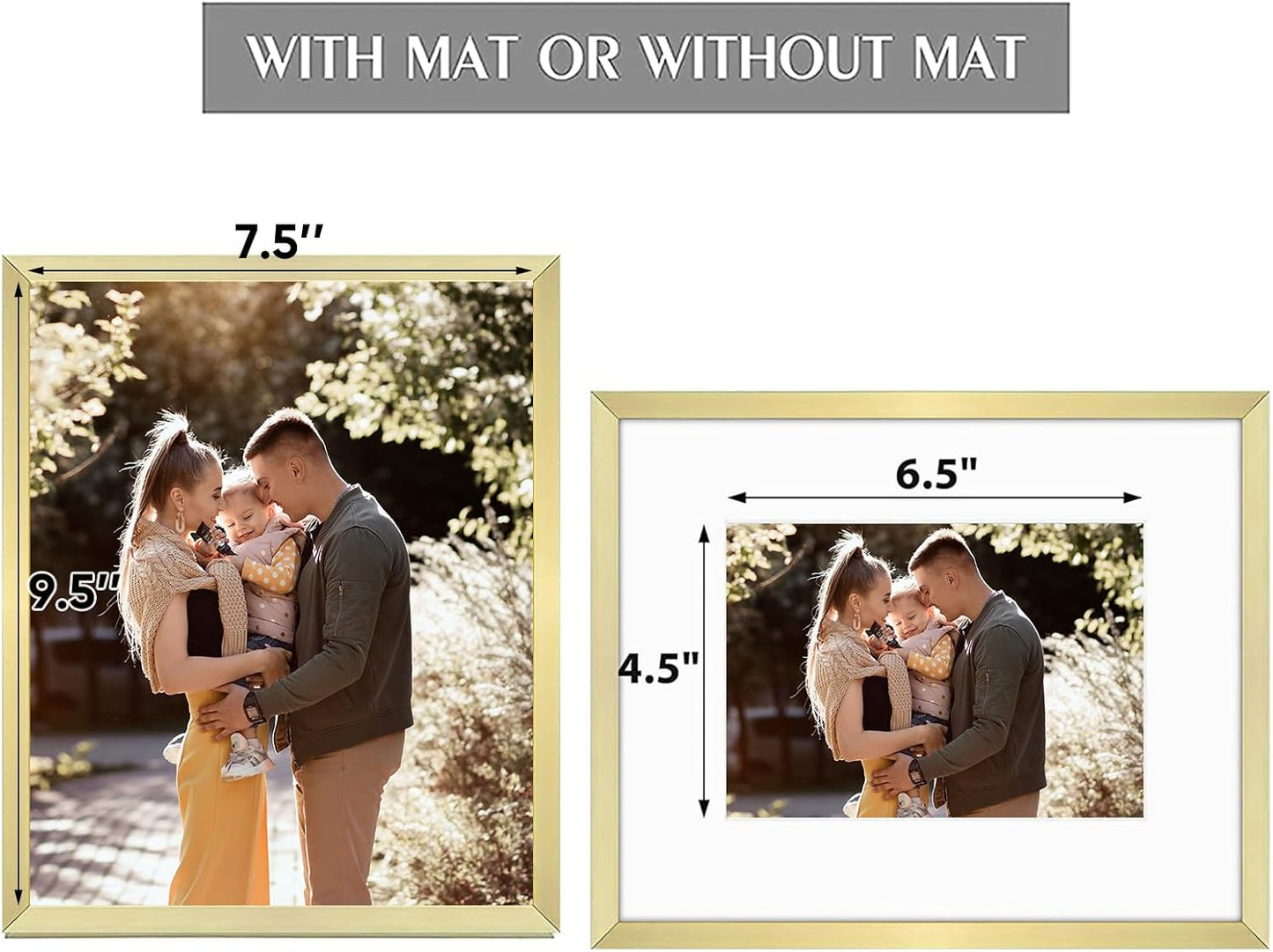 Golden State Art Gold 8x10 Aluminum Frame for 8 x 10 Picture or 5x7 Photo with Mat - Shatter-Resistant Glass