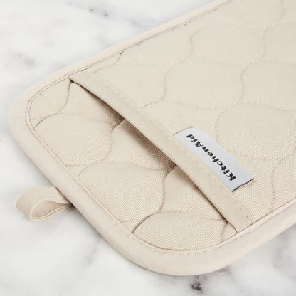 KITCHENAID Quilted Cotton Terry Cloth Oven Mitt, Pot Holder, Kitchen Towel 4-Pack Set, Heat Resistant, Silicone Grip, 16"x26", 7"x13" & 7"x10", Milkshake