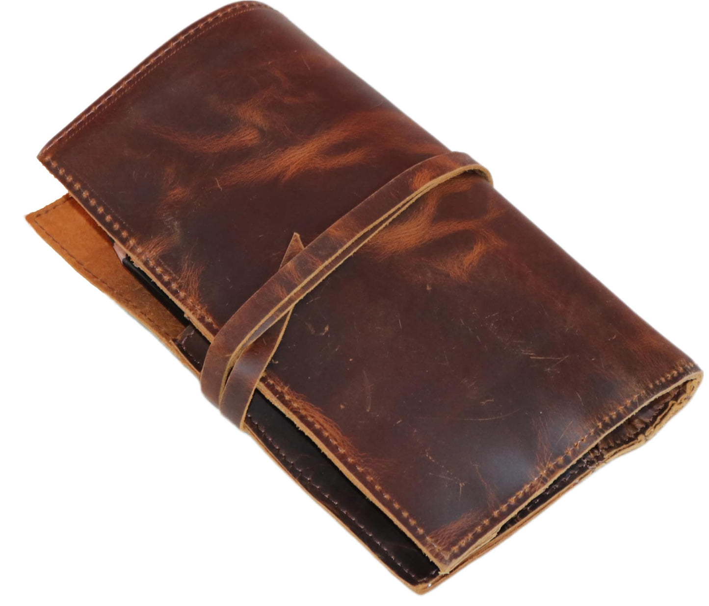 Jaald Genuine Leather Pencil Roll Brush Case Pen Holder Organizer Brushes Ruler Stationary Pouch Gift for Students Artist Painter & Writer String Closure Vintage