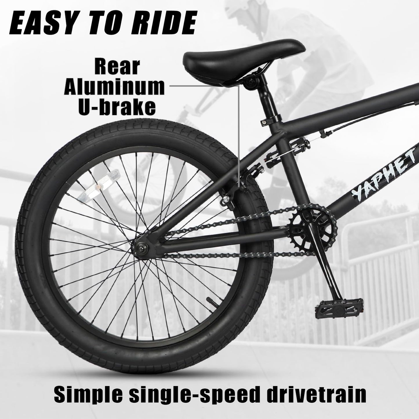 cubsala Freestyle BMX Bike, 20 Inch Yaphet Bicycle for Teen Youth Beginner Adult Riders, Bike with 360° Rotating Handlebar and 4 pegs, Color Black