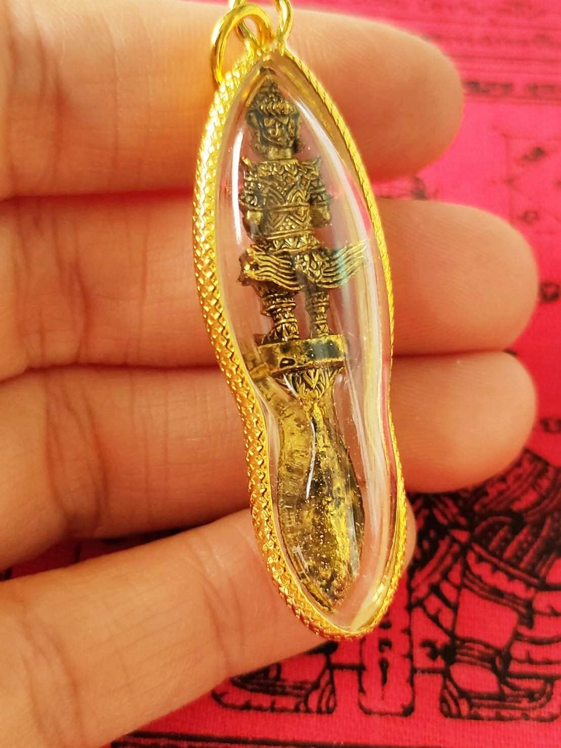 Thai Magic Amulet Wessuwan Giant God Statue Pendant, Waterproof Talisman Cloth for Protection from Evil Spirits and