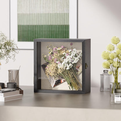 11x11 Shadow Box Frame with Acrylic Glass, Deep Large Shadow Boxes Display Cases for Tabletop and Wall Display, Memory Box for Keepsakes, Shadow Box for Flowers, Black with Linen Back