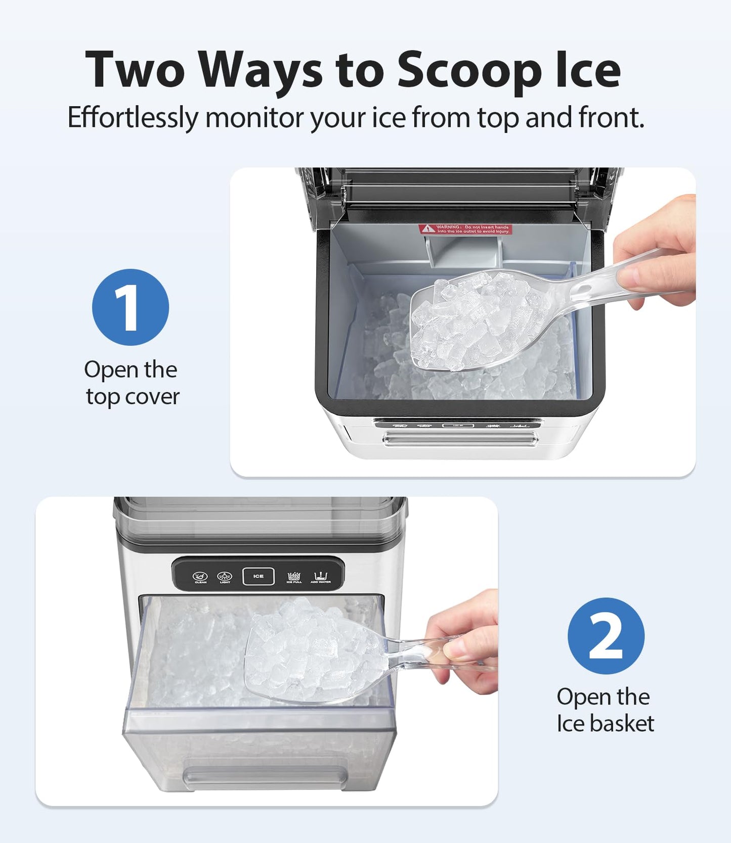 SenCre Nugget Ice Maker 40lbs/Day, Countertop Ice Maker Soft Chewable Ice, Ice Makers One-Click & Self-Cleaning, Crushed Pellet Ice Machine with Scoop&Basket for Home/Kitchen/Office, Stainless Silver