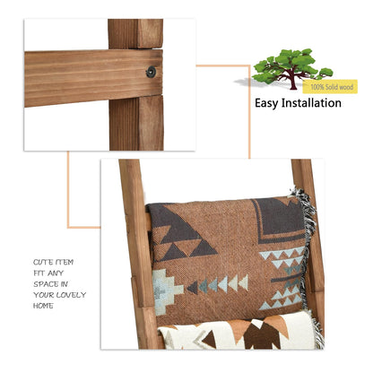 FUIN 6.4ft Extra Wide Wooden Blanket Ladder Living Room Decorative Wal Leaning Farmhouse Quilt Display Holder Rustic Wood Towel Rack for Bathroom, Brown, 18.5 inch Wide
