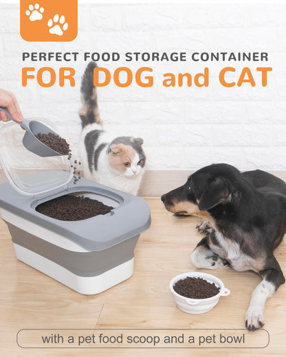 DDMOMMY 10-13 Lbs Dog Food Stroage Container, Collapsible Dog Food Containers with Airtight Lid, Pet Food Scoop and Silicone Dog Bowl, Pet Food Storage Container Dry Food for Dog, Cat and Other Pets