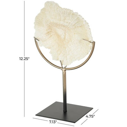 Deco 79 Polystone Coral Decorative Sculpture Textured Home Decor Statue with Bronze Stand, Accent Figurine 7" x 5" x 12", Light Blue