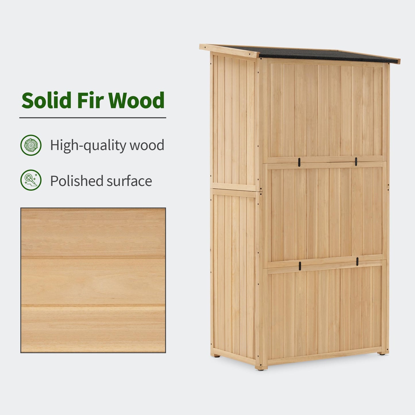MCombo Outdoor Storage Cabinet, Wooden Storage Shed with Latch, Outside Garden Tool Shed with 2 Doors for Patio Yard Lawn, 0808 (Natural, Medium)