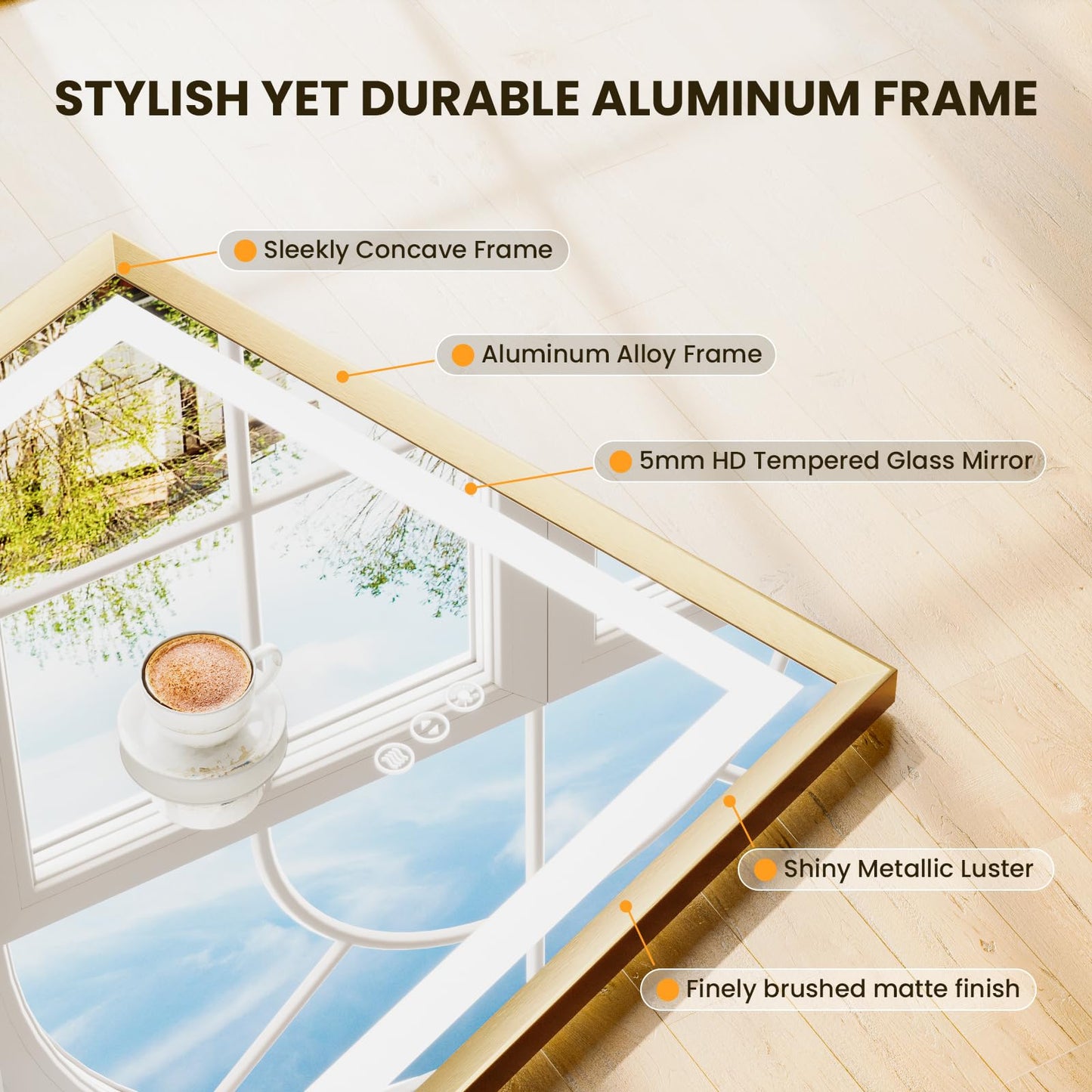 miskerm 55x36 Bathroom Mirror with Lights, Brushed Gold Metal Frame with Backlit + Front Lit, LED Bathroom Mirror, Anti-Fog, Dimmable, Bathroom Vanity Mirror Tempered Glass(Horizontal/Vertical)