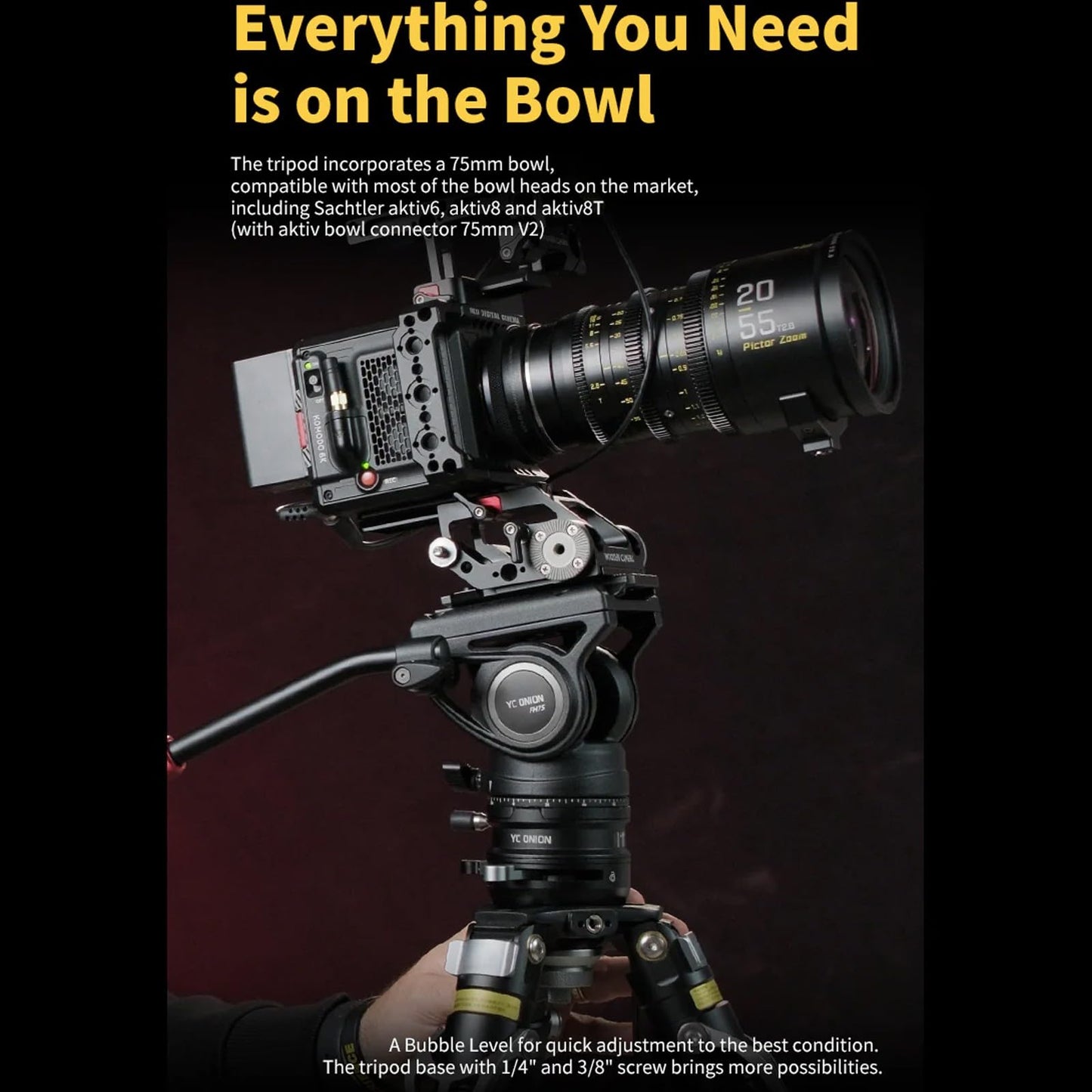 YC Onion PINETA Peak Carbon Fiber Tripod with Coconut 75mm Bowl Head, 35kg/77lbs Payload with Bowl Head, Adjustable Legs, One Step Release Travel Camera Tripod for Mirrorless, DSLR