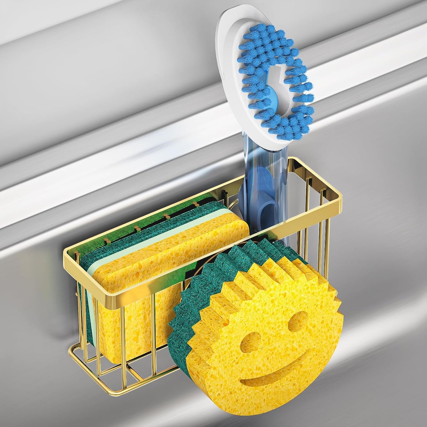 2 Cups/1 MURLONG Sponge Holder Smiley Face, Sink Caddy for kitchen Sink, Kitchen Organizer Sponge Holder with PCS