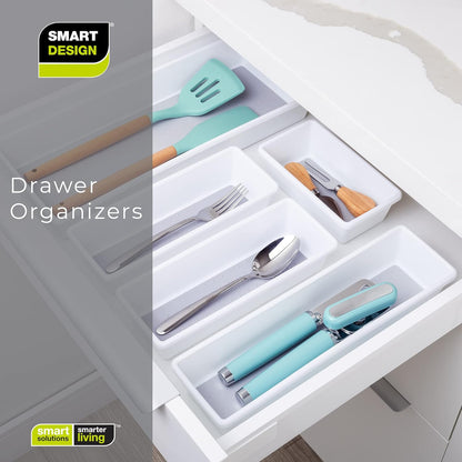Smart Design Plastic Drawer Organizer Set of 3 - 6.75 x 3.75 Inch, Non-Slip Lining and Feet, BPA Free, White with Gray