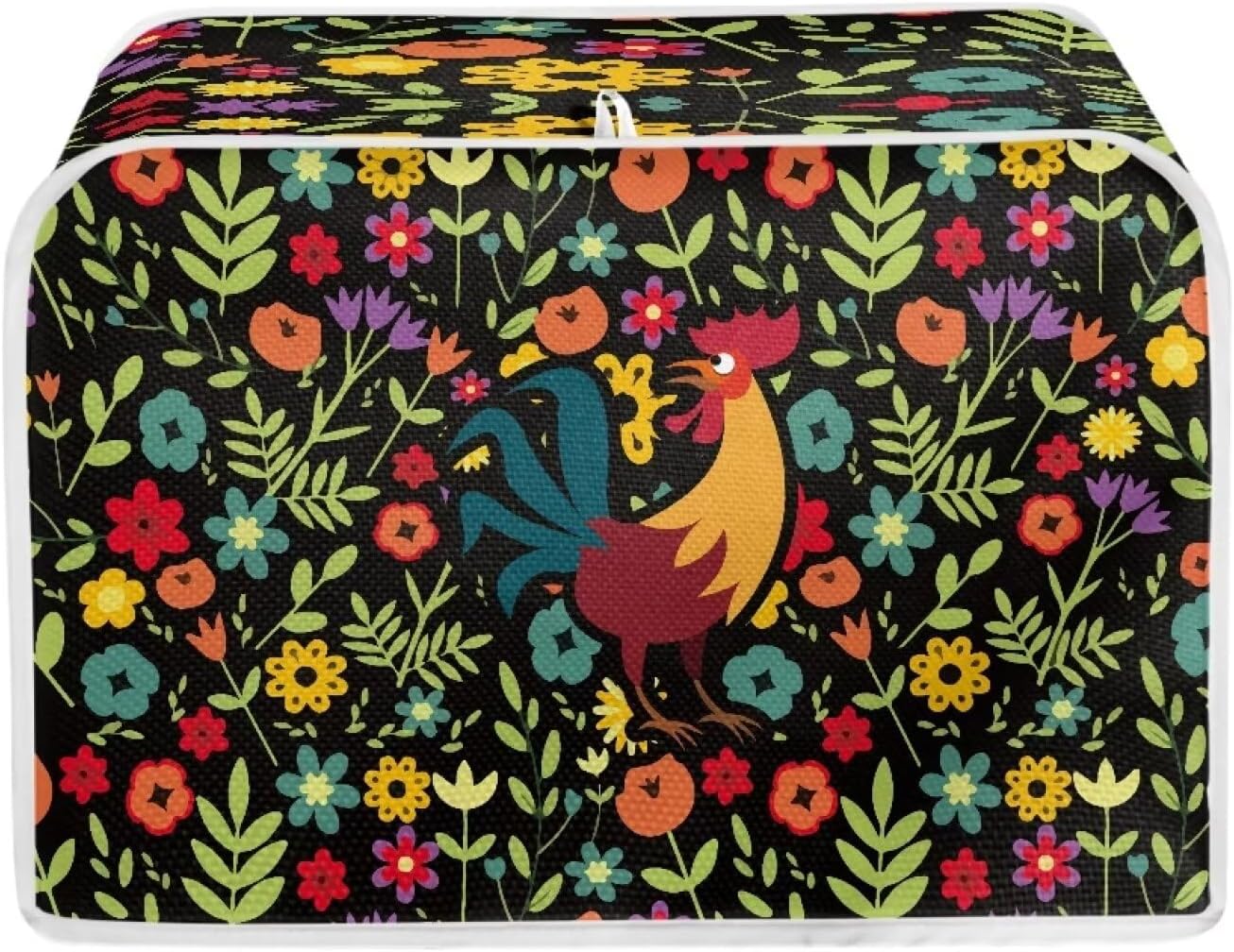 ZDCUSTOM Floral Rooster Toaster Cover for 2 Slice Small Appliance, Washable Anti-Scratch Dustproof Kitchen Cover