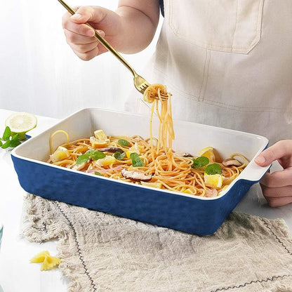Regine Switzerland 4 QT Baking Dish - Deep Ceramic Casserole Pan with Handles | Oven Safe, Dark Blue