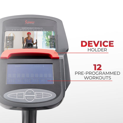 Sunny Health & Fitness Smart Elliptical Machine with 16-Level Electromagnetic Resistance, 18-inch Extended Stride Length, 12 Built-in Workouts, Low-Impact Cardio & SunnyFit App - SF-E3889SMART