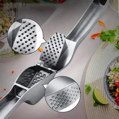 Garlic Press, Garlic Peeler and Cleaning Brush as 1 Set, Heavy Duty and Rust Proof Garlic Press Made of 304 Stainless Steel for Home and Kitchen Tools, Easy to Use & Dishwasher Safe