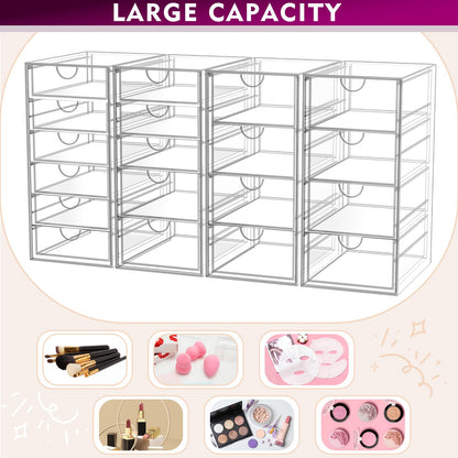YFXCVSL Acrylic Makeup Organizer with 19 Drawers, 4 Pack Clear Storage Drawers, Bathroom Makeup Organizer for Palettes, Cosmetic, and Beauty Supplies,Ideal for Vanity, Cabinet,Desk Organization