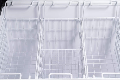 Duura Commercial Mobile Ice Cream Display Chest Freezer Sub Zero Temp Curved Glass Top Frost Free Lid with 6 Wire Baskets, 53.2 Inch Wide 15.2 Cubic Feet, White