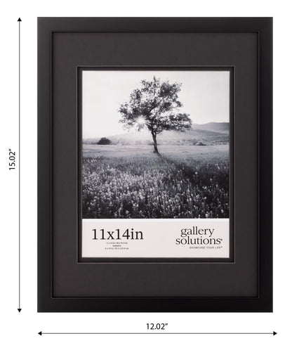 Gallery Solutions - Black Wood Wall Frame 11"x14" - Premium Quality - Rectangular Wall Mount - Classic Design for 8"x10" Photos - Ready-to-Hang - Enhance Your Home or Office Décor with this Elegant Frame - Ideal for Showcasing Memories