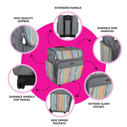 Everything Mary Rolling Scrapbook Tote – Grey Stripes Craft Bag with Wheels – Portable Storage Organizer for Scrapbooking, Papercraft & Art Supplies